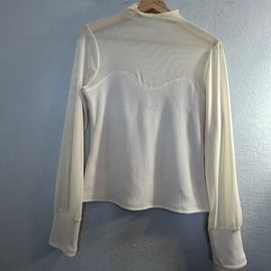 Hyfve Always Romantic Top Medium Mesh Ribbed Mock Neck Long Sleeve New $29